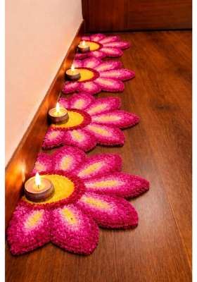 Gurukrupa Shopee Woolen Fur Rangoli Mat Flower Shape Decorative Rangoli for Home Entrance Pooja Room Pack of 6