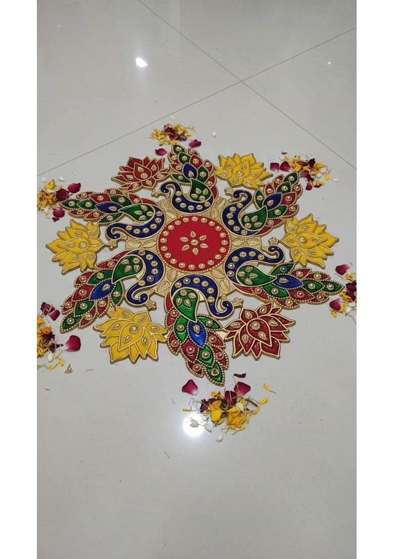SK Craft Silver Acrylic Meenakari Rangoli Traditional Decorative Rangoli for Diwali Pooja - Indya