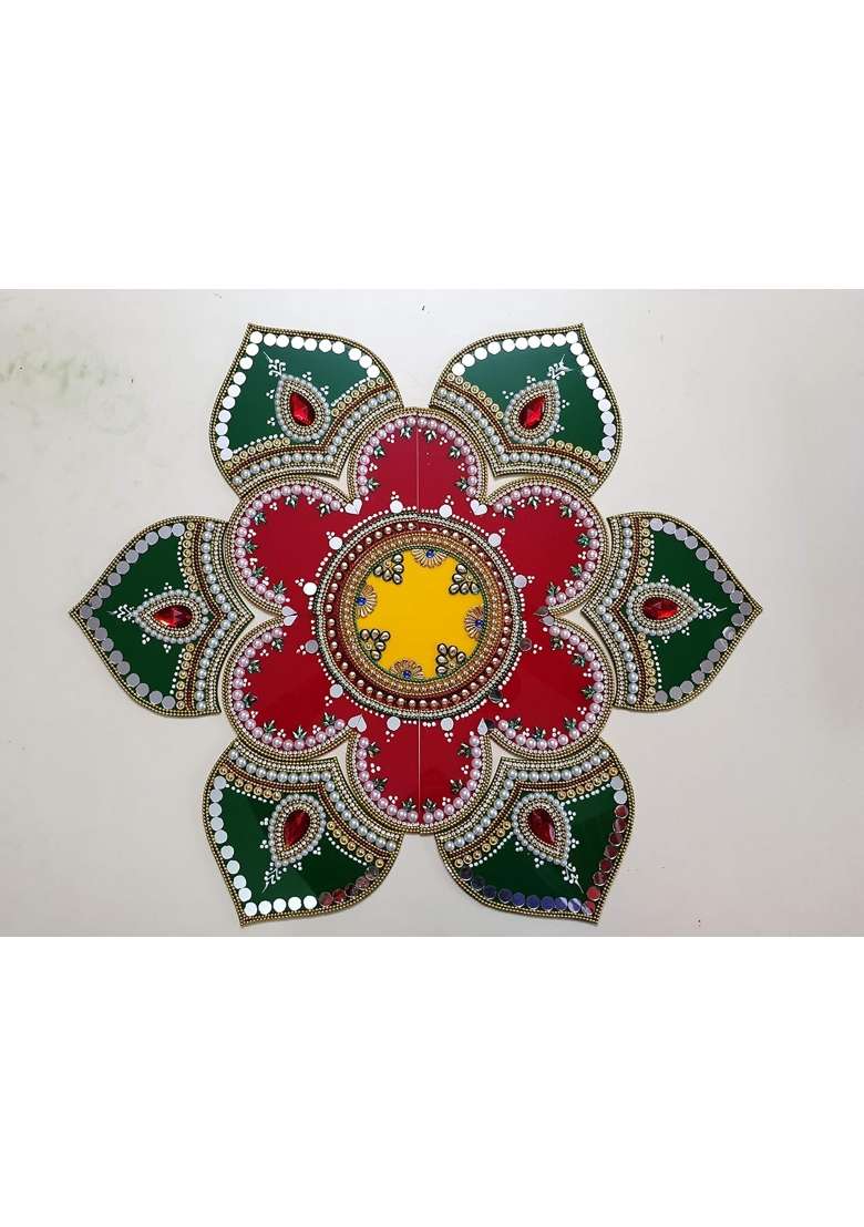 Gifting Glams 11 Pieces Set Acrylic Rangoli with Multicolour Handicraft Jewel Stone Decorations - Indya
