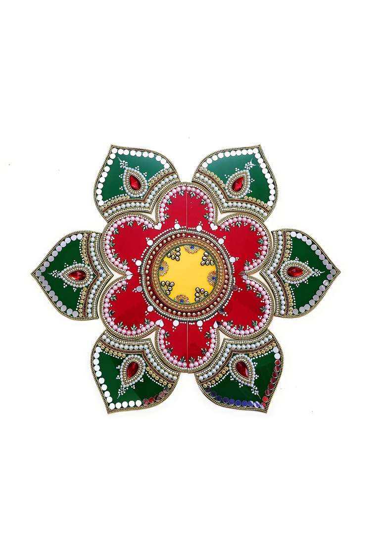 Gifting Glams 11 Pieces Set Acrylic Rangoli with Multicolour Handicraft Jewel Stone Decorations - Indya