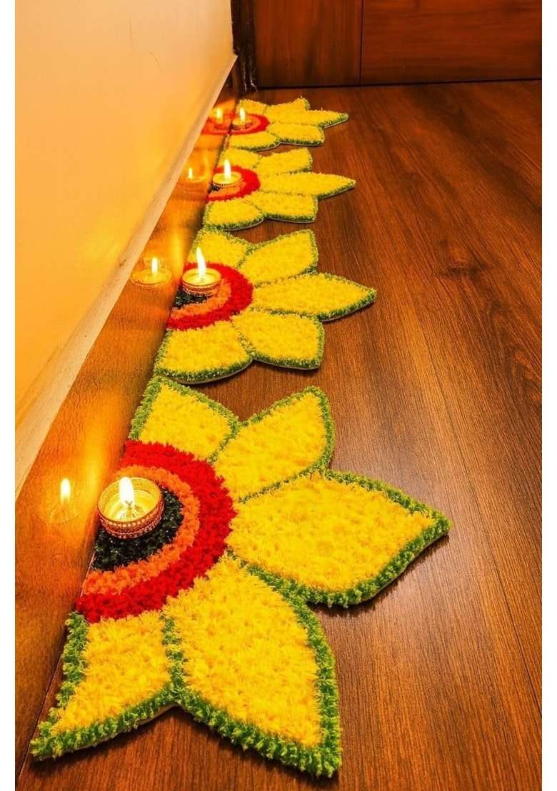 Artificial Flower for Floor Decoration with Diya Holder Design for Diwali Gudi Padwa Festival Pack of 6 - Indya