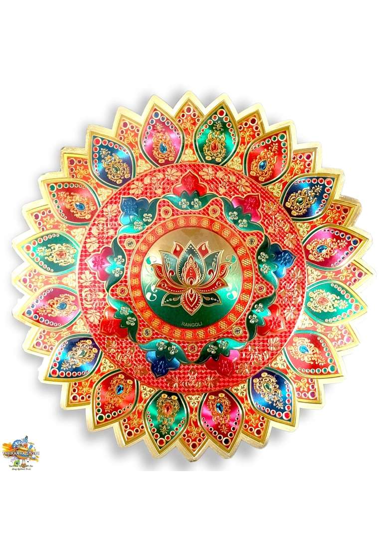 Brij Sugandha Big Size Floor Rangoli Sticker Acrylic Multi Design Gold Plated Meenakari for Home Set of 3 - Indya