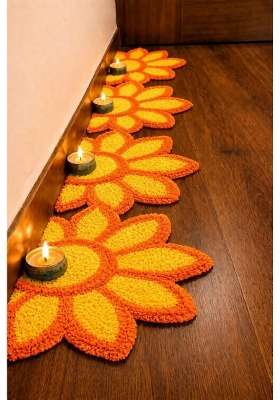 Gurukrupa Shopee Artificial Rangoli Mat Yellow and Orange Pack of 6
