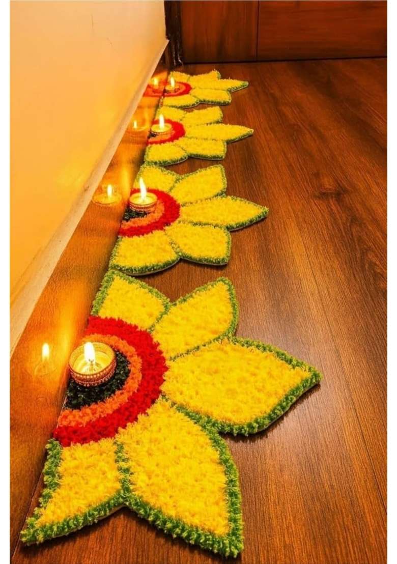 Gurukrupa Shoppy Dark Purple Floral Rangoli Base 12IN Haldi Decor Set 1 Plus Yellow Floral Rangoli Base 12IN - Indya