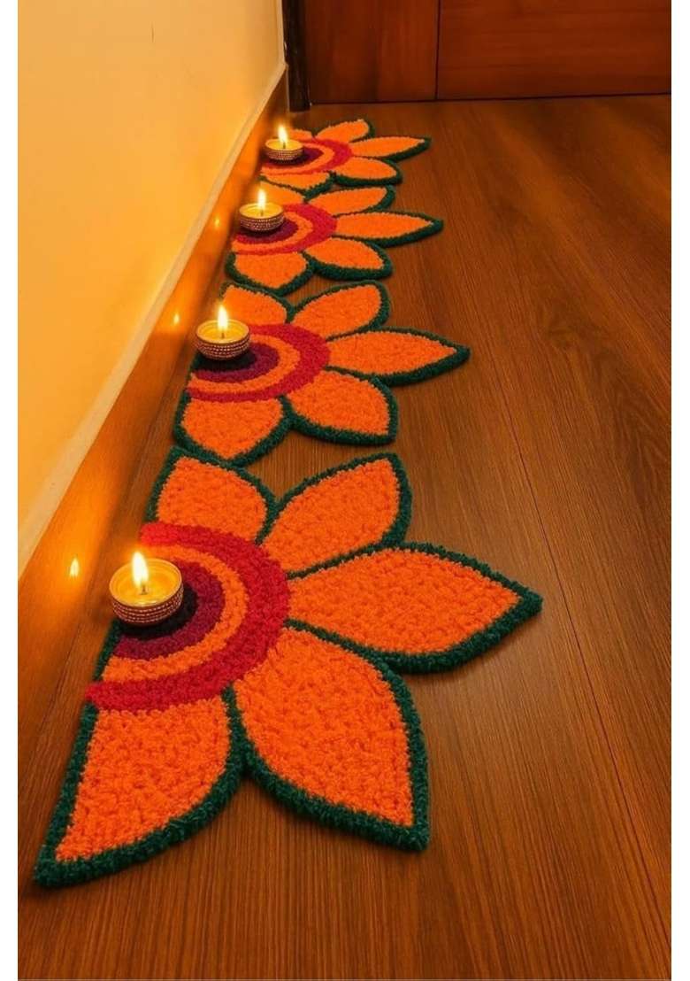 Gurukrupa Shoppy Dark Purple Floral Rangoli Base 12IN Haldi Decor Set 1 Plus Orange Floral Rangoli Base 12IN - Indya