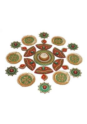 Ikreation Big Gota Patch and Acrylic Diya Rangoli with Candle Holder 19 Pcs B6 Diya Sunflower Gota Patch