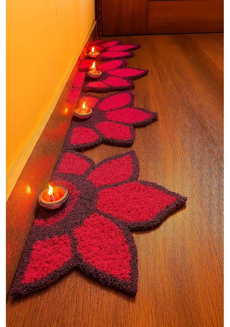 Gurukrupa Shoppy Dark Purple Floral Rangoli Base 12IN Haldi Decor Set 1 Plus Acrylic Rangoli Pooja Room - Indya