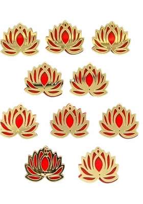 Kavya Fashion Golden Lotus Flower Acrylic and Wooden Cutout DIY Rangoli Kit Set of 12