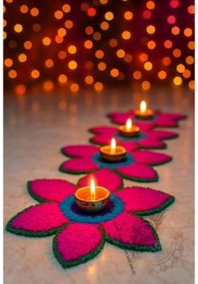 Gurukrupa Pink Shopee Flower Shaped Rangoli Traditional Indian Design Pack of 6
