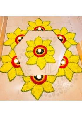 Gurukrupa Shoppy Artificial Flower for Diwali Decoration with Yellow Floral Design and Diya Space Pack of 6