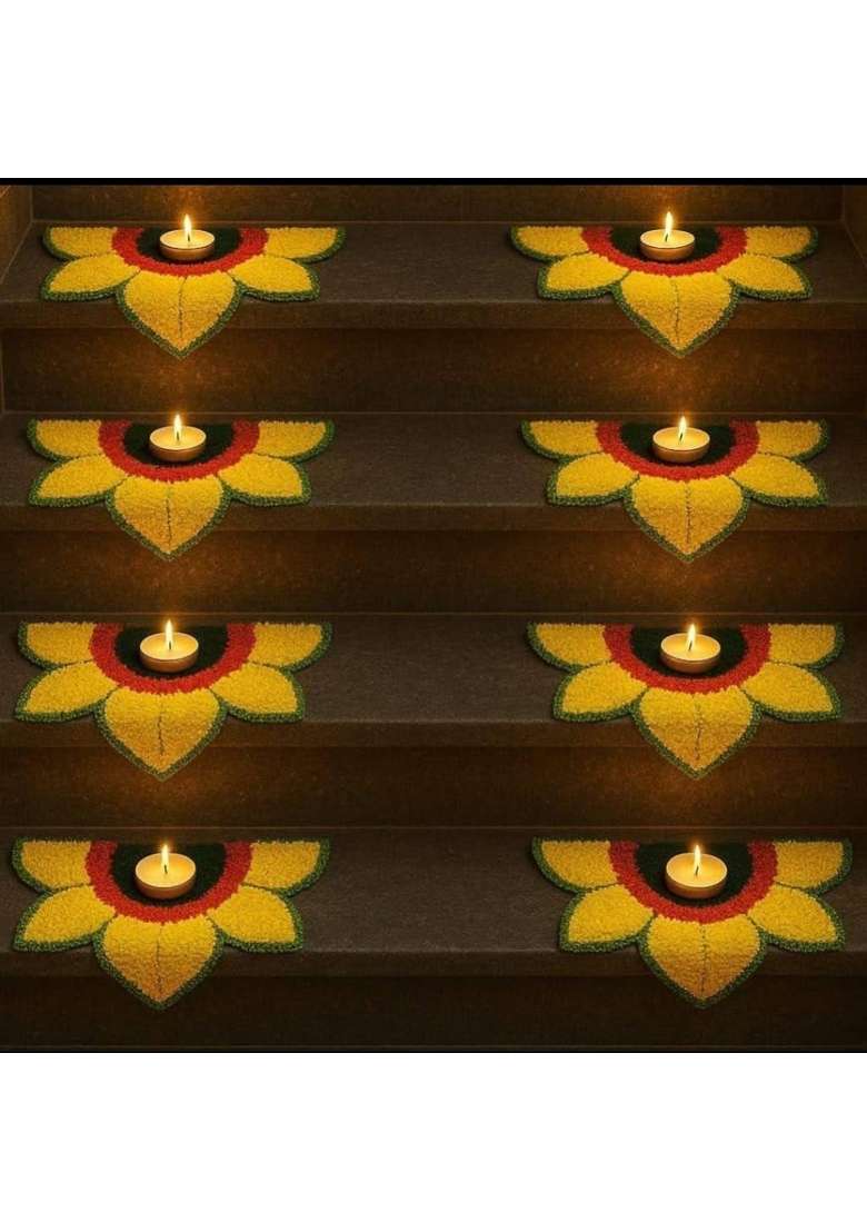 Artificial Flower for Floor Decoration with Diya Holder Design for Diwali Gudi Padwa Festival Pack of 6 - Indya