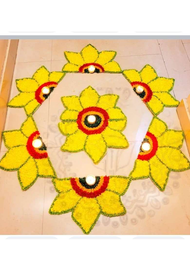Artificial Flower for Floor Decoration with Diya Holder Design for Diwali Gudi Padwa Festival Pack of 6 - Indya