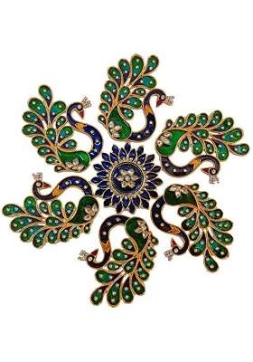 10 x10 Inches Peacock Rangoli Set for Decoration Round Floral Shaped Peacock Mor Metal D Cor Piece for Door
