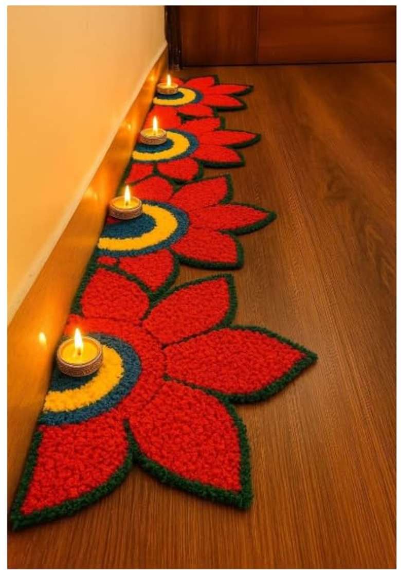 Gurukrupa Shoppy Dark Purple Floral Rangoli Base 12IN Haldi Decor Set 1 Plus Acrylic Rangoli Pooja Room - Indya