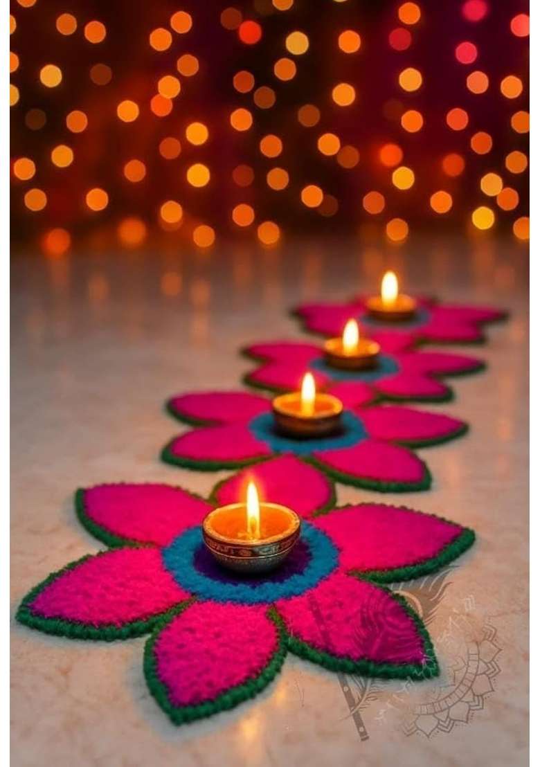 Gurukrupa Shoppy Dark Purple Floral Rangoli Base 12IN Haldi Decor Set 1 Plus Acrylic Rangoli Pooja Room - Indya