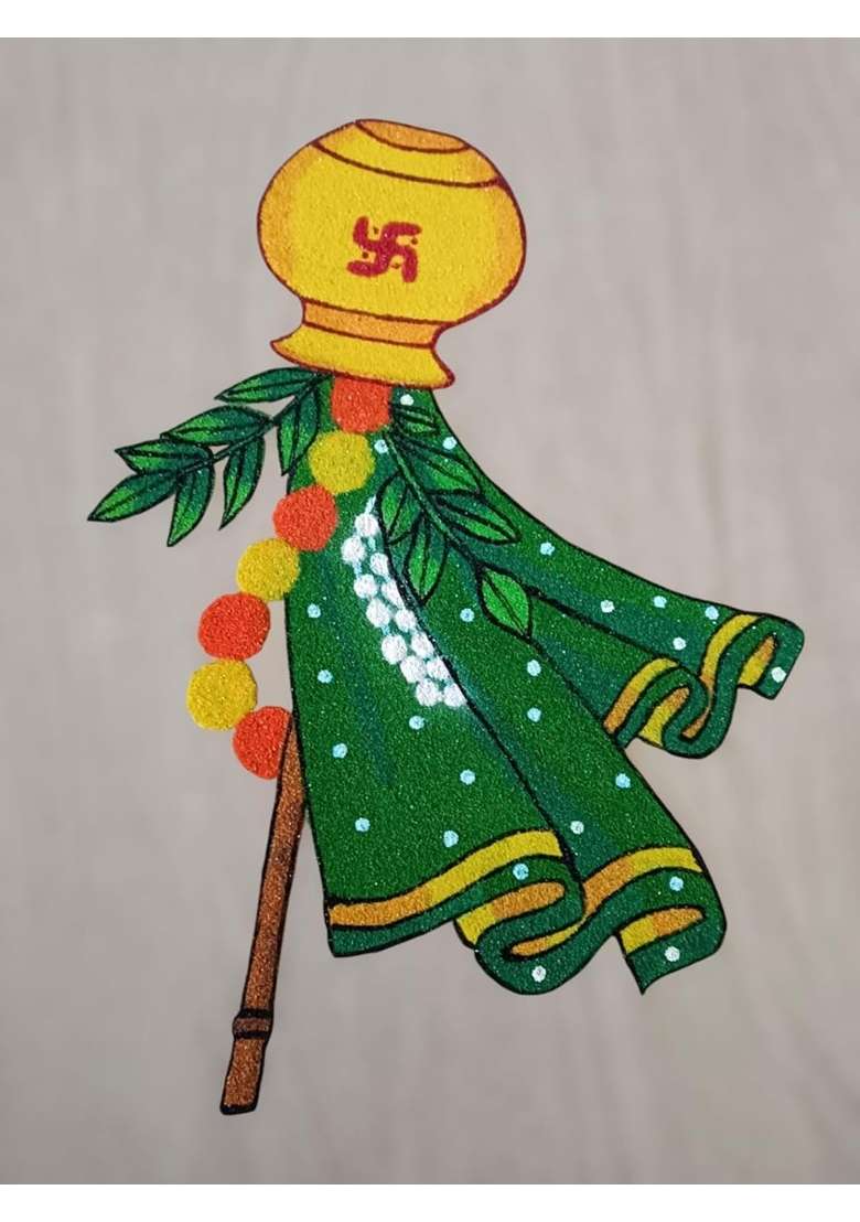 Gurukrupa Shoppy Dark Purple Floral Rangoli Base 12IN Haldi Decor Set 1 Plus Green Gudhi Rangoli Powder 12IN - Indya