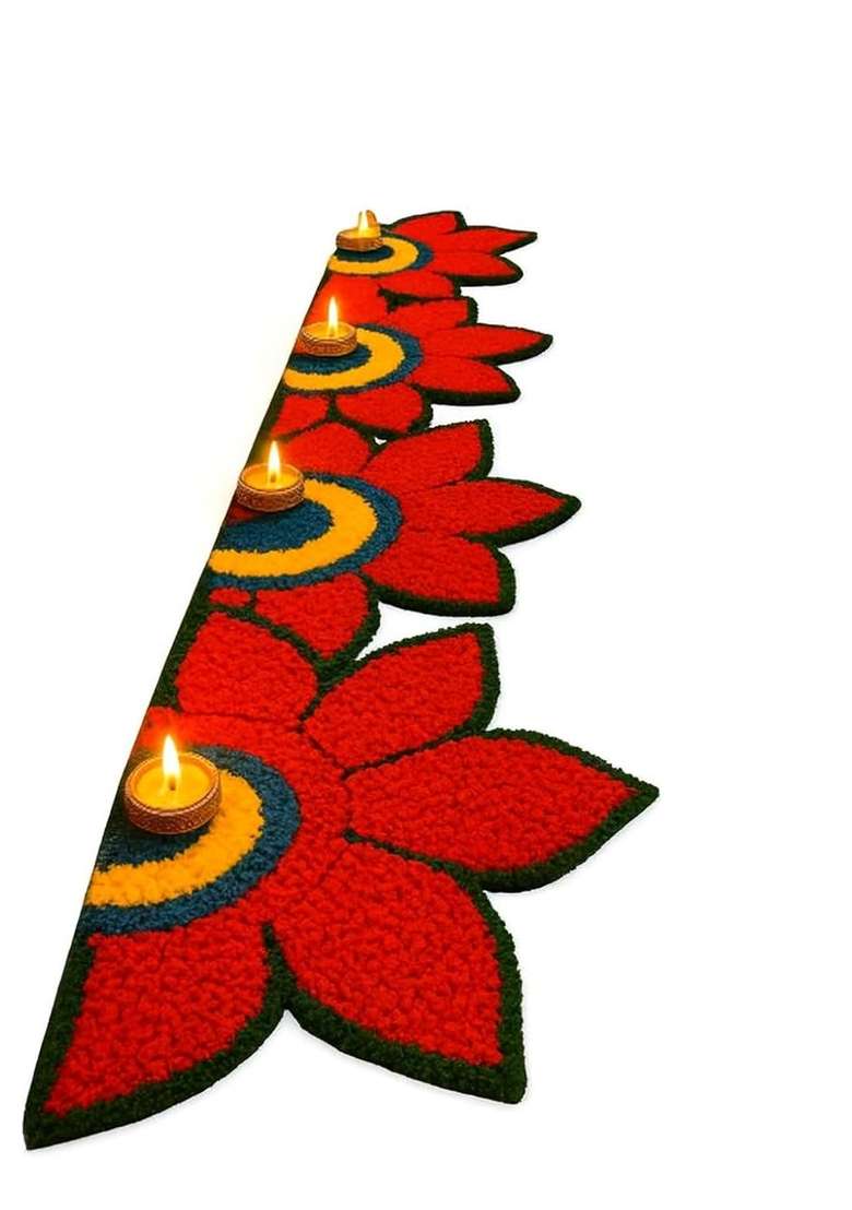 Gurukrupa Shoppy Dark Purple Floral Rangoli Base 12IN Haldi Decor Set 1 Plus Red Floral Rangoli Base 12IN - Indya