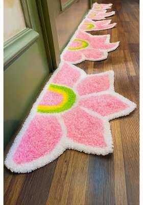 Gurukrupa Shoppy Light Pink Floral Rangoli Base 12IN Haldi Decor 1 Plus Ganesh Border Rangoli Mat Multicolor