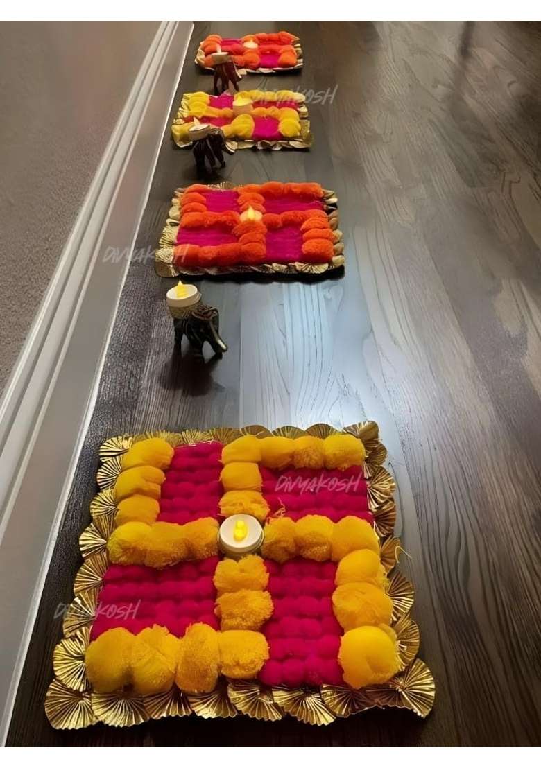 Gurukrupa Shopee Pink and Yellow Decorative Floor Rangoli for Diwali Home Decor and Puja Decoration Pack of 6 - Indya