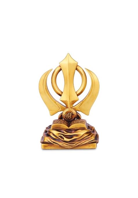 Yellow Blessing Khanda Sahib Idol Sikh Religious Symbol for Car Pooja and Office