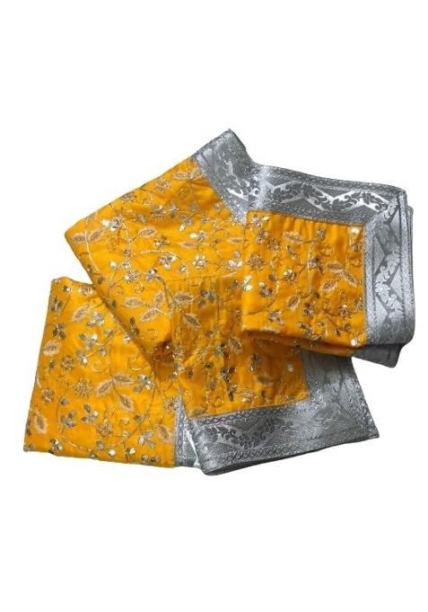 Lakshmi Maa Collection Rumala Double Set with Cotton Lining Yellow with Golden Gota and Designer PEC Set of 4