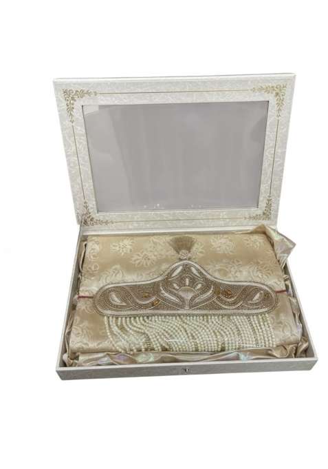 Wedding Sehra for Groom with Embroidery Work Gold and Beige Fully Embellished with Pearls