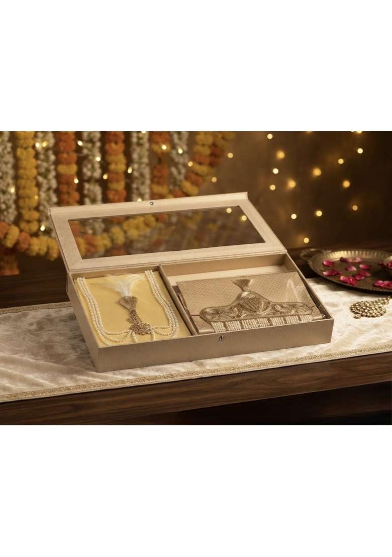Groom Wedding Sehra with Matching Kalgi and Box Golden - Indya