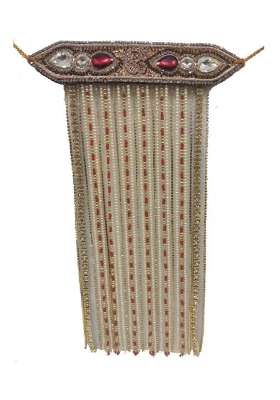 J Tushar Elegant Pearls and Stones Laces Sehra in Golden Red and Maroon Colour