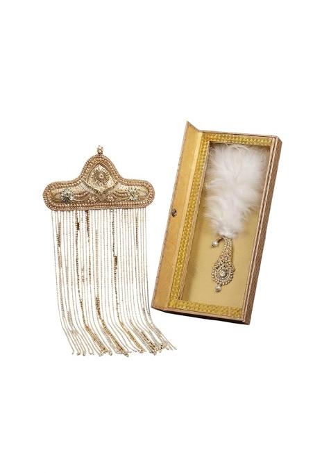 Royal Groom Zari Work Sehra for Wedding Gold and Red