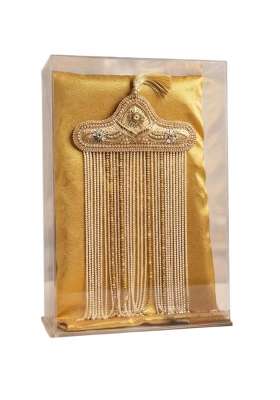 Handmade Pearl Beaded Wedding Sehra Golden Groom Headpiece