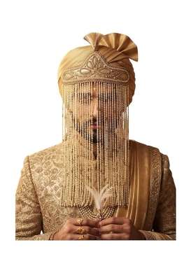 Golden Wedding Sehra for Groom with Pearl Beading and Tassels