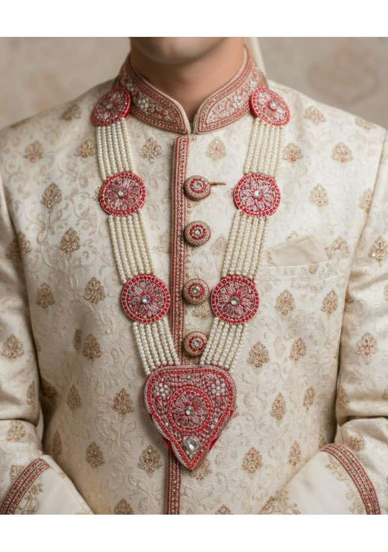 Multicolour Handy House Traditional Groom Pan Haar Pearl String Wedding Pan Haar for Sehra - Indya