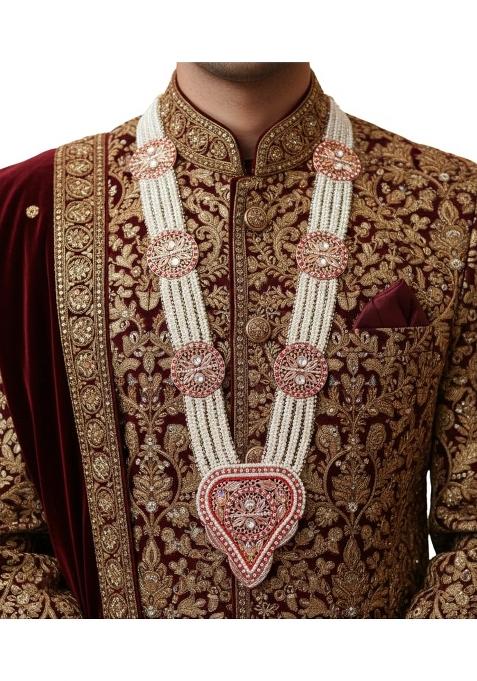 Red Handy House Traditional Groom Pan Haar Pearl String Wedding Pan Haar for Sehra