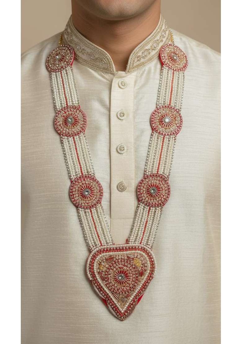 Red Handy House Traditional Groom Pan Haar Pearl String Wedding Pan Haar for Sehra - Indya