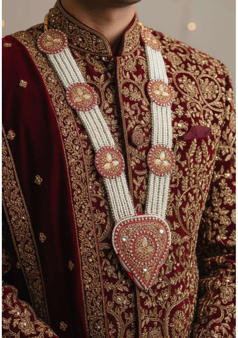Multicolour Handy House Traditional Groom Pan Haar Pearl String Wedding Pan Haar for Sehra - Indya