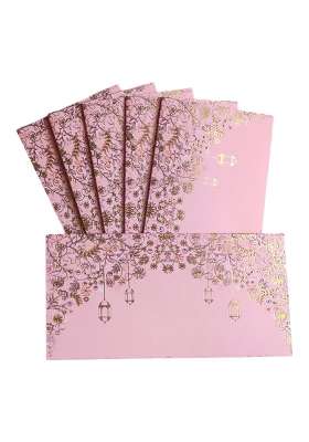 Jhintemetic Elegant Pink and Golden Mistletoe and Lanterns Shagun Envelopes Pack of 40