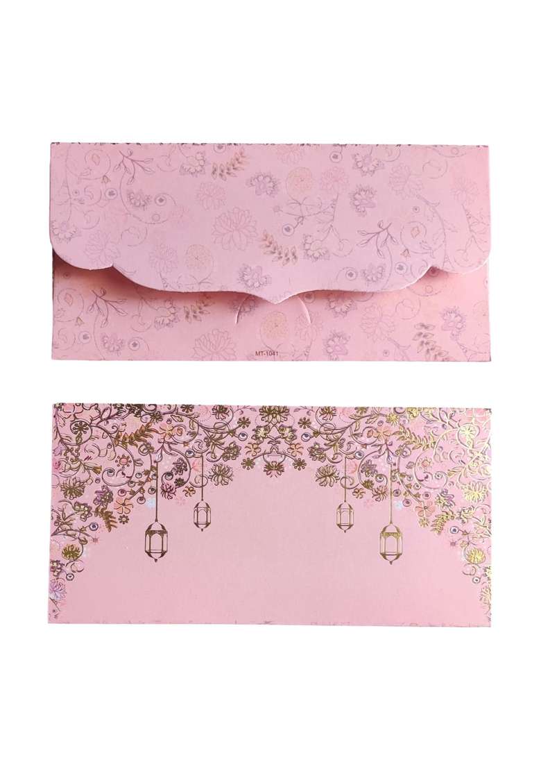 Jhintemetic Elegant Pink and Golden Mistletoe and Lanterns Shagun Envelopes Pack of 40 - Indya