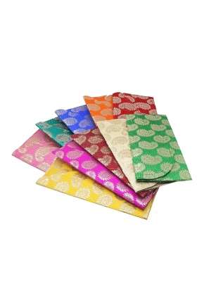 Saudeep India Raw Silk Fabric Printed Money Gift Envelopes for Wedding Marriage Birthday Design No 2 Pack of 50