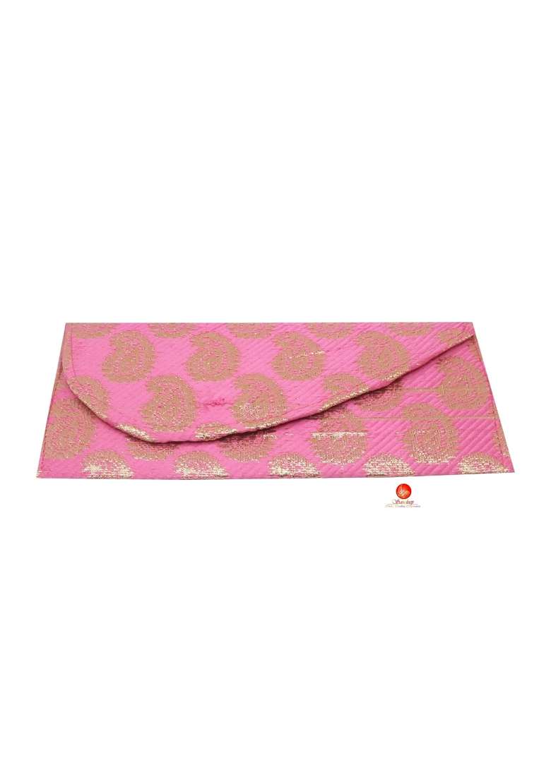 Saudeep India Raw Silk Fabric Printed Money Gift Envelopes for Wedding Marriage Birthday Design No 2 Pack of 50 - Indya