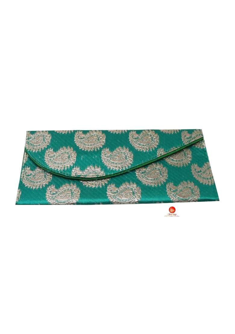 Saudeep India Raw Silk Fabric Brocade Design Money Gift Envelopes for Wedding Marriage Birthday Pack of 25 - Indya