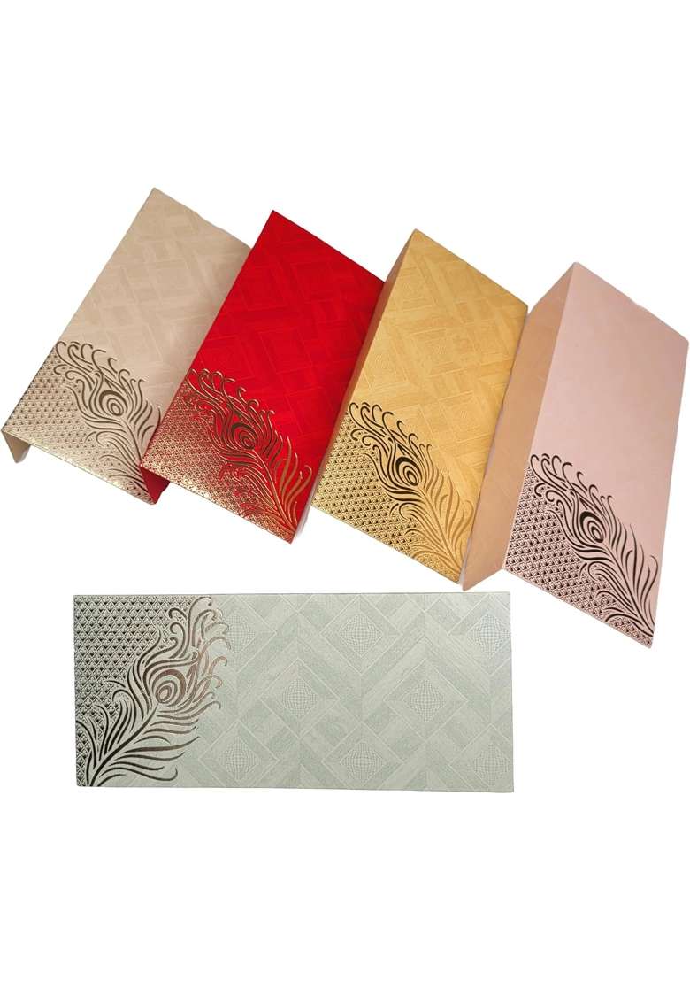 Fonsie Cash Shagun Fancy Mor Pankh Design Envelopes for Gifting Money on Wedding Gift Pack of 50 - Indya