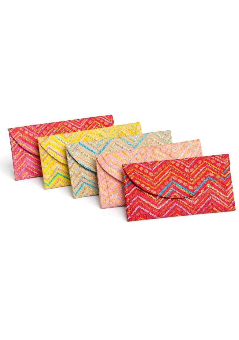 Nayashi Embroidered Shagun Envelopes with Sequin Highlights Wedding Cash Gift Money Envelope Set of 5 - Indya