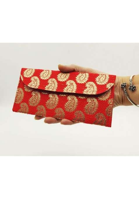 Shop Buzz Premium Raw Silk Fabric Brocade Design Money Gift Envelopes for Wedding Marriage Bday Pack of 12
