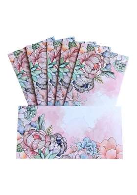 Jhintemetic Elegant Pink Floral Shagun Envelopes 18 Point 5CM X 9 Point 0CM Perfect for Weddings Pack of 40