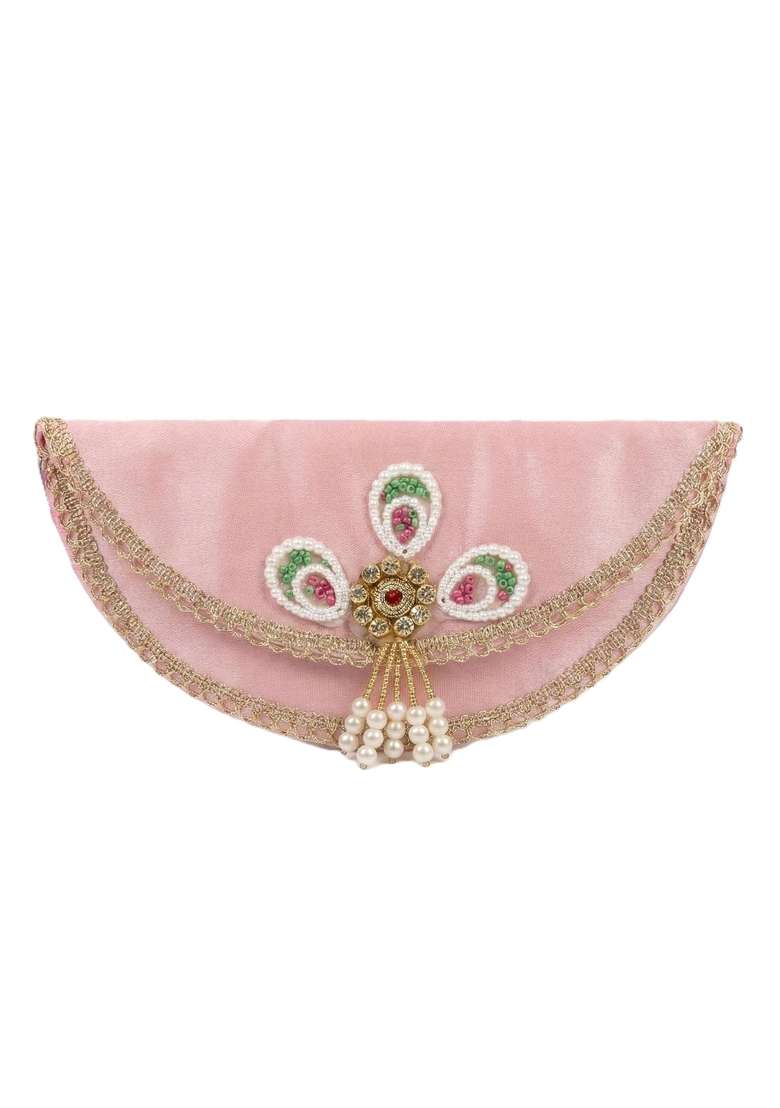 Premium Cotton Silk Shagun Cash Envelopes Handcrafted Beaded Motif with Pearl Tassels Pack of 5 - Indya
