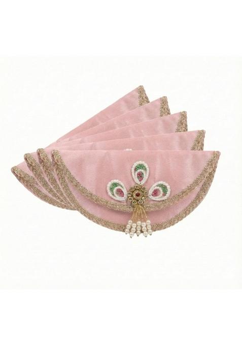 Premium Cotton Silk Shagun Cash Envelopes Handcrafted Beaded Motif with Pearl Tassels Pack of 5