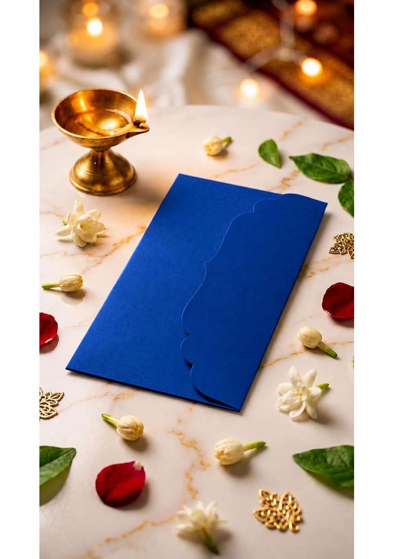 Premium Dark Blue Money and Shagun Envelopes with White Laser Cut Om Mandala Design for Wedding Pack of 40 - Indya