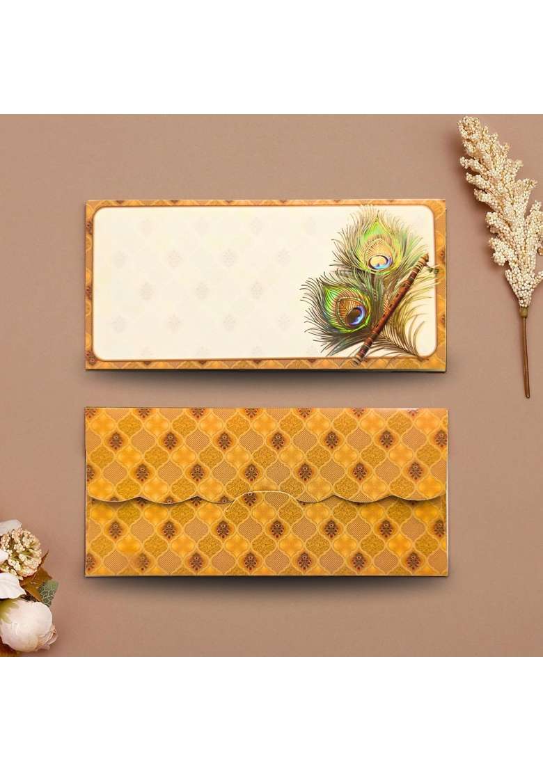Vibsee Mor Pankh Printed Design Shagun Envelopes for Gifting Cash Money Cover Tuck Flap Designer Pack of 30 - Indya