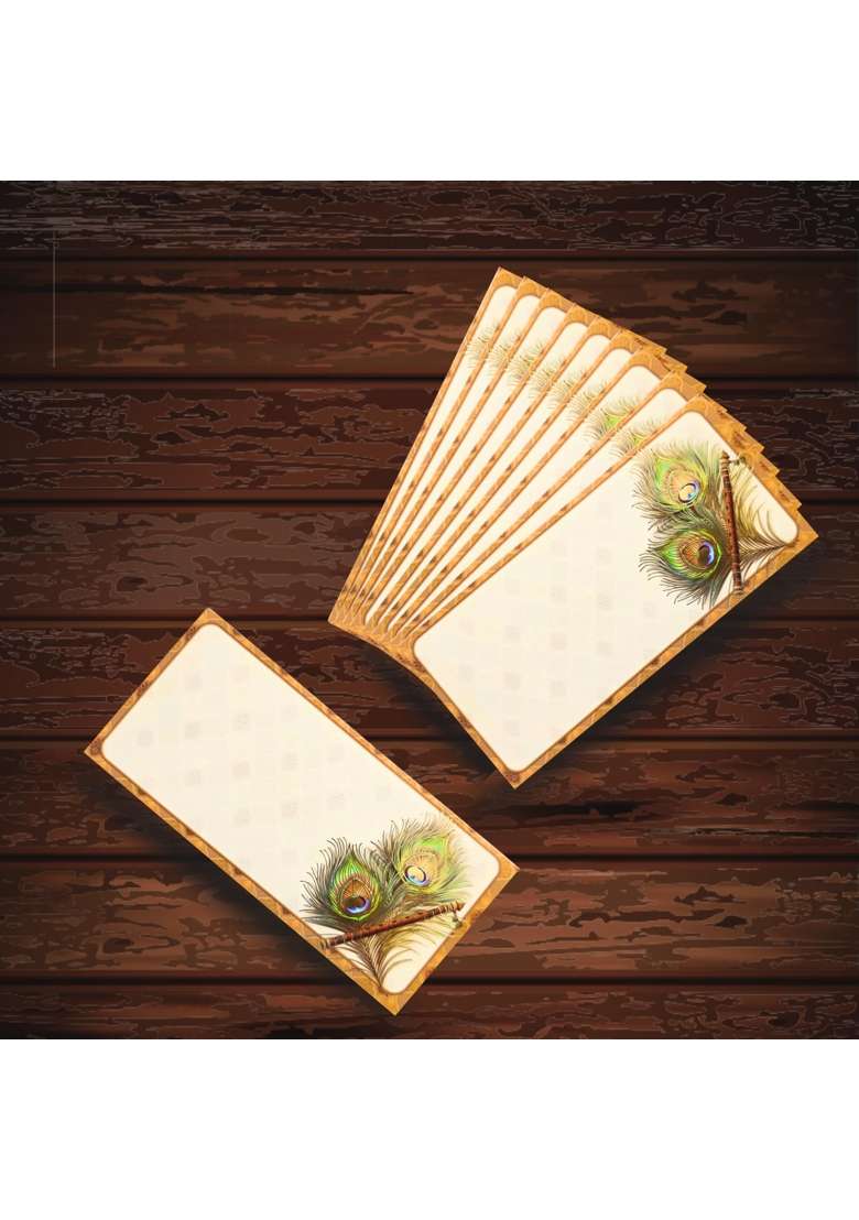Vibsee Mor Pankh Printed Design Shagun Envelopes for Gifting Cash Money Cover Tuck Flap Designer Pack of 30 - Indya