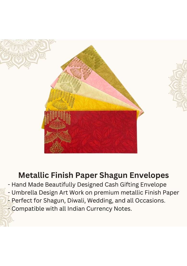 Vanya Creations Rectangle Shape Metallic Paper Shagun Envelopes for Gifting Sagan Lifafa Wedding Pack of 100 - Indya